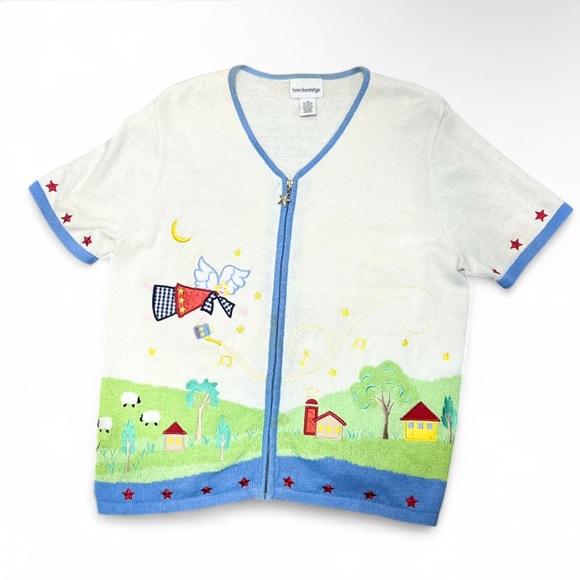 breckenridge Tops - Breckenridge Cottage Core White and Blue Embroidered Sweater